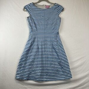 Lilly Pulitzer Blue and White Striped Cap Sleeve Fit-and-Flare Dress